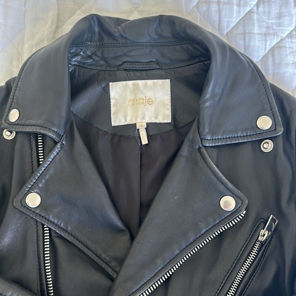 Maje Leather Biker Jacket Black Size 36 - Picture 3 of 13